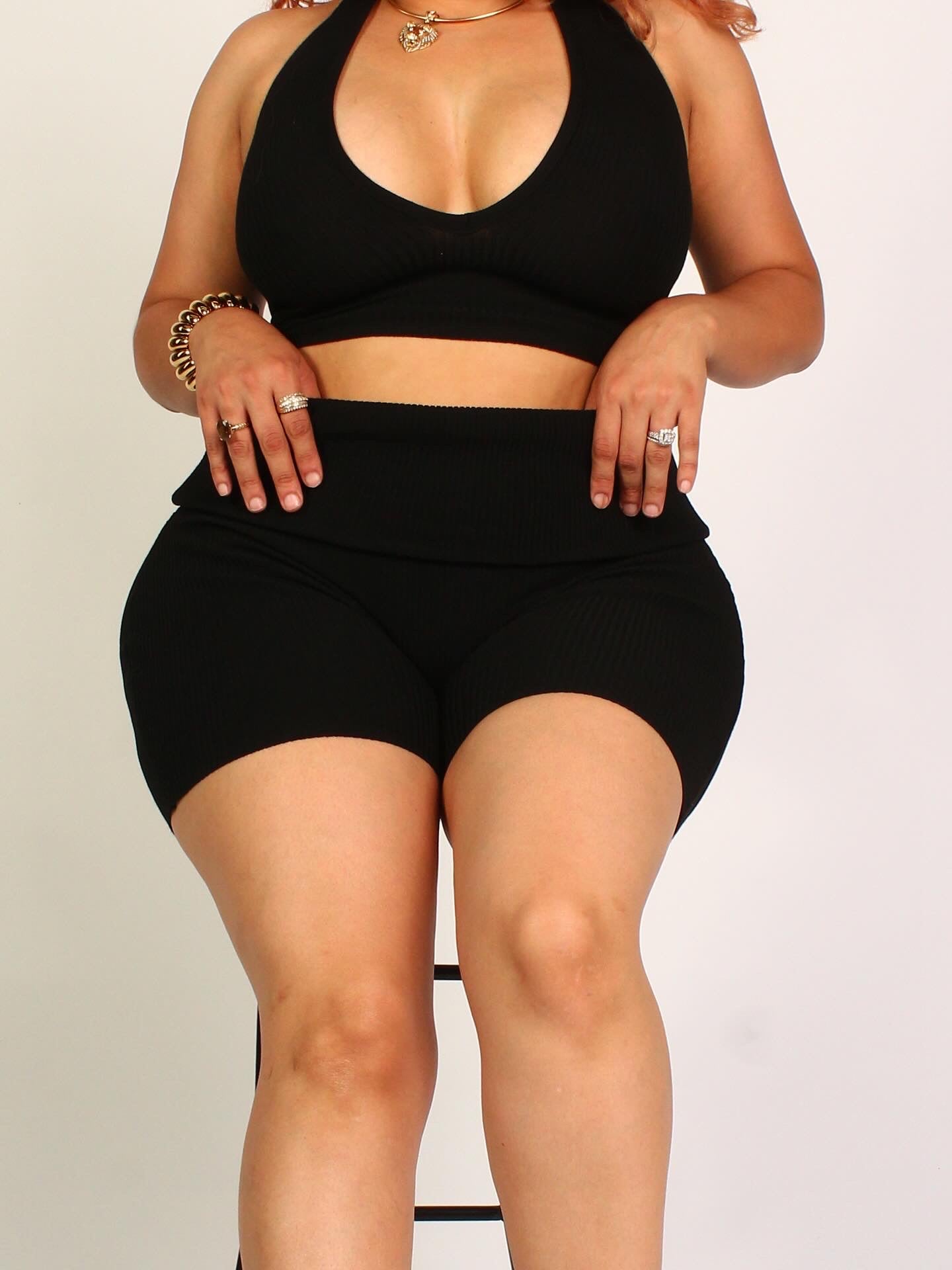 Black foldable short set